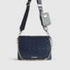 Navy Embossed Chain Front Cross Body Bag