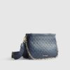 Navy Embossed Chain Front Cross Body Bag