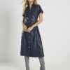 Navy Faux Leather Midi Shirt Dress