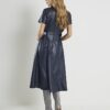 Navy Faux Leather Midi Shirt Dress