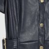 Navy Faux Leather Midi Shirt Dress