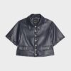 Navy Faux Leather Scallop Trim Studded Top