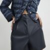 Navy Faux Leather Tailored Shorts