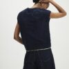 Navy Floral Embroidered Knit Tank Top