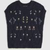 Navy Floral Embroidered Knit Tank Top