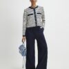 Navy Jersey Tailored Wide Leg Trousers