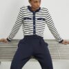 Navy Jersey Tailored Wide Leg Trousers