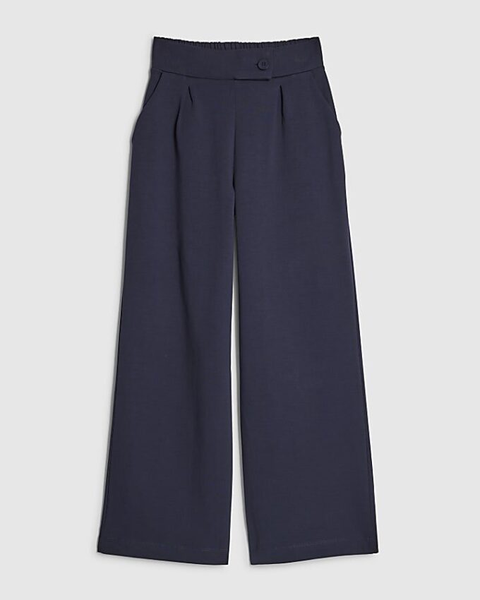 Navy Jersey Tailored Wide Leg Trousers