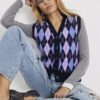 Navy Knitted Argyle Print Waistcoat