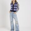 Navy Knitted Argyle Print Waistcoat
