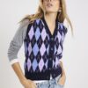 Navy Knitted Argyle Print Waistcoat