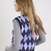 Navy Knitted Argyle Print Waistcoat
