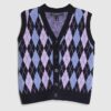 Navy Knitted Argyle Print Waistcoat