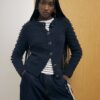 Navy Knitted Bobble Sleeve Cardigan