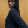 Navy Knitted Bobble Sleeve Cardigan