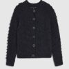 Navy Knitted Bobble Sleeve Cardigan