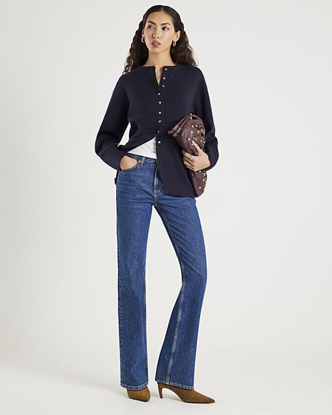 Navy Knitted Long Sleeve Structured Cardigan Navy Knitted Long Sleeve Structured Cardigan