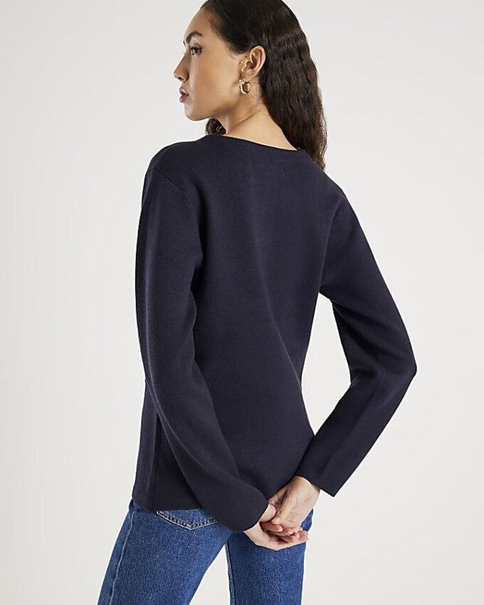 Navy Knitted Long Sleeve Structured Cardigan Navy Knitted Long Sleeve Structured Cardigan
