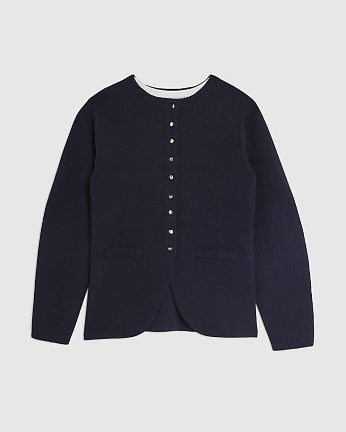 Navy Knitted Long Sleeve Structured Cardigan Navy Knitted Long Sleeve Structured Cardigan