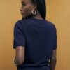 Navy Knitted Short Sleeve Top