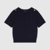 Navy Knitted Short Sleeve Top