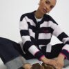 Navy Knitted Striped Happy Cardigan