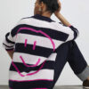 Navy Knitted Striped Happy Cardigan