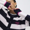 Navy Knitted Striped Happy Cardigan
