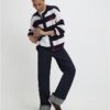 Navy Knitted Striped Happy Cardigan