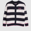 Navy Knitted Striped Happy Cardigan