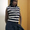 Navy Knitted Striped Waistcoat