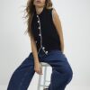 Navy Knitted Tie Neck Waistcoat