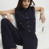 Navy knitted wide leg trousers