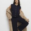Navy knitted wide leg trousers