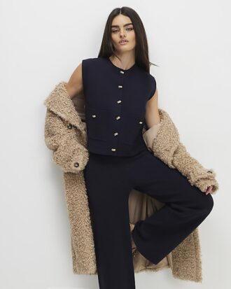 Navy knitted wide leg trousers