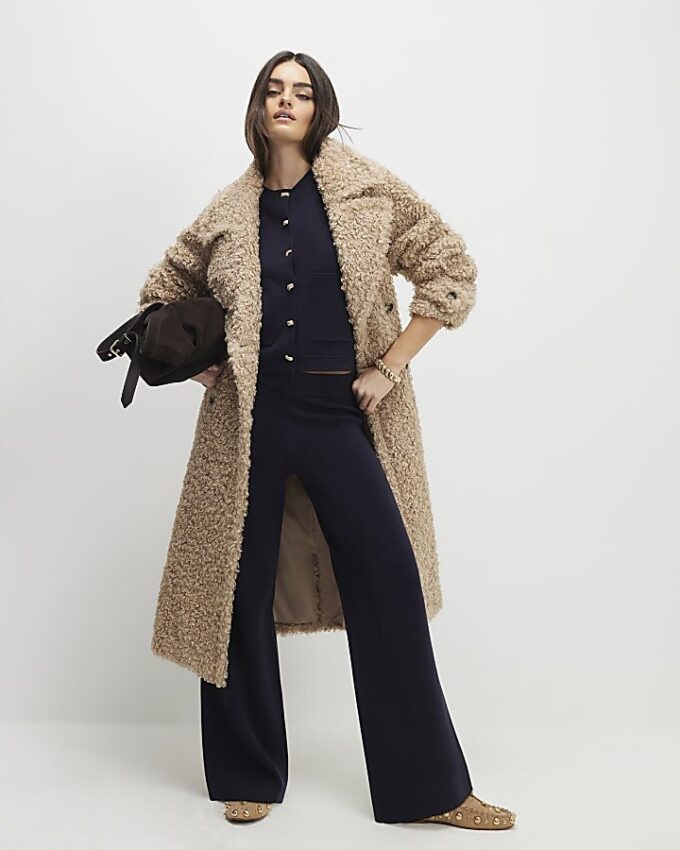 Navy knitted wide leg trousers