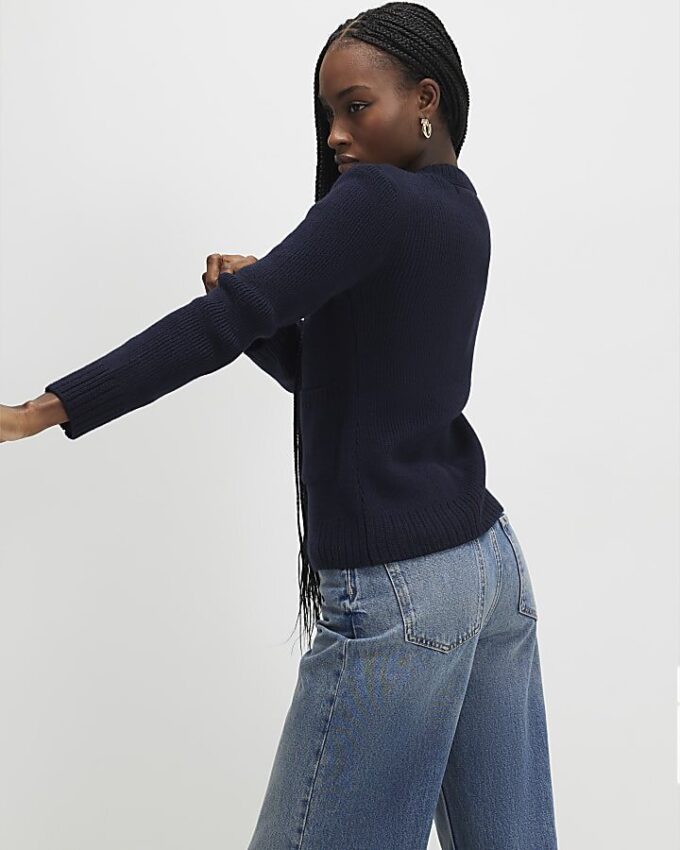 Navy Long Sleeve Scoop Neck Cardigan