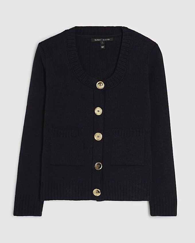 Navy Long Sleeve Scoop Neck Cardigan