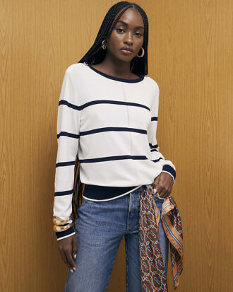 Navy Long Sleeve Striped Knitted Top