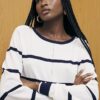 Navy Long Sleeve Striped Knitted Top
