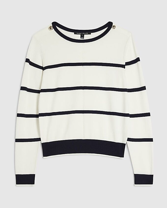 Navy Long Sleeve Striped Knitted Top