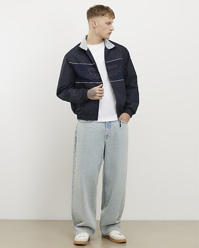 Navy Microcheck Penrose Tracksuit Jacket