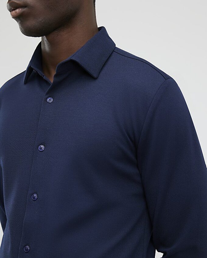 Navy Muscle Fit Pique Shirt