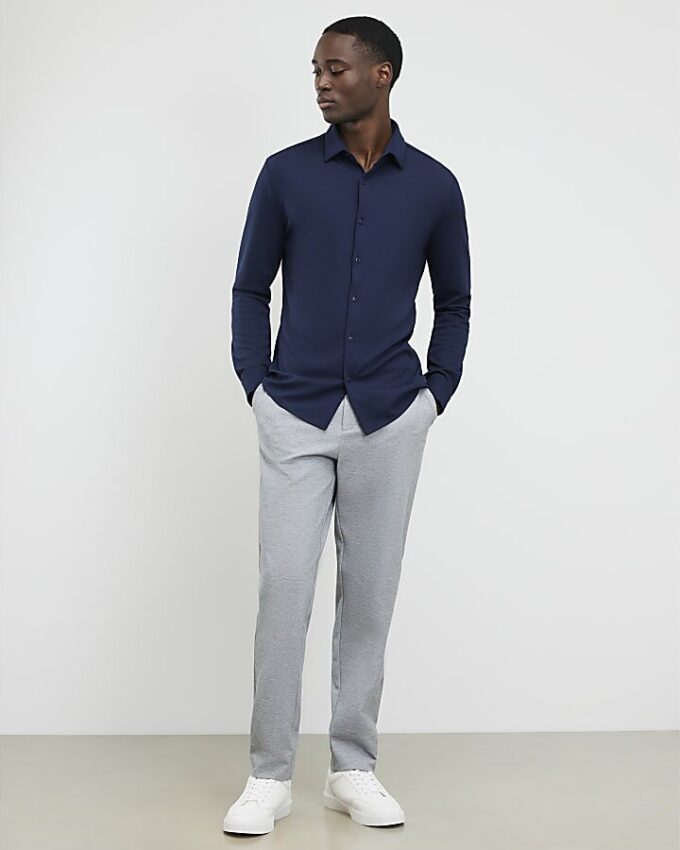 Navy Muscle Fit Pique Shirt