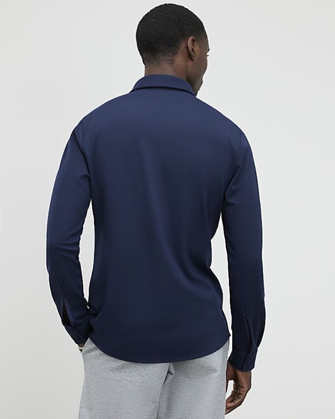 Navy Muscle Fit Pique Shirt