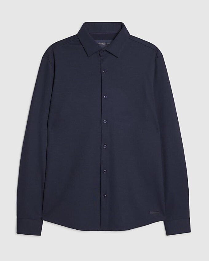 Navy Muscle Fit Pique Shirt