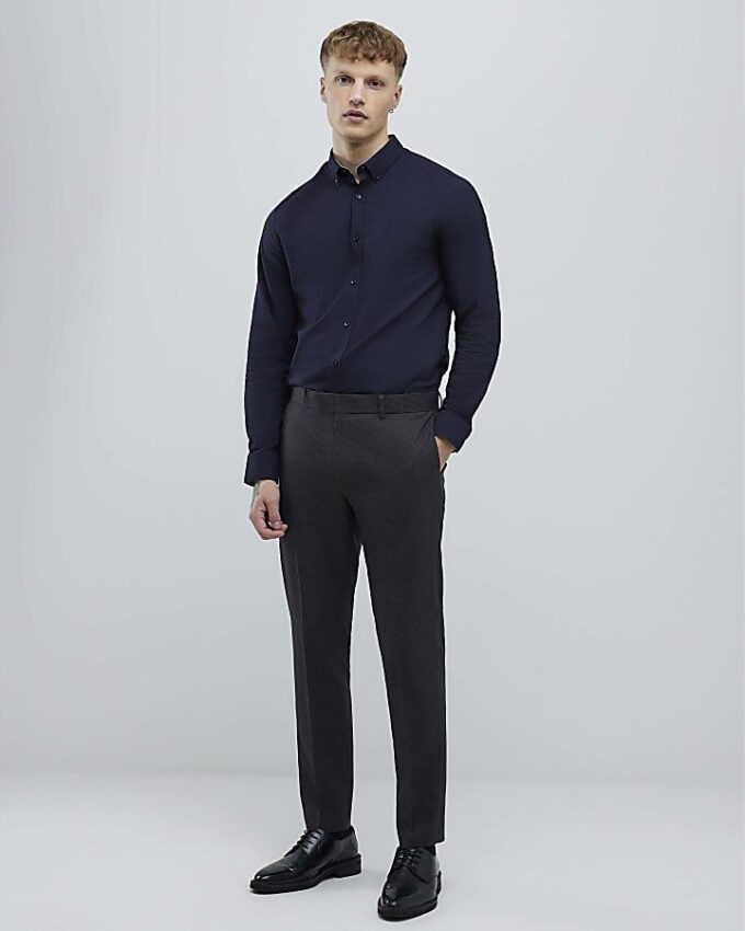 Navy Muscle Fit Textured Shirt