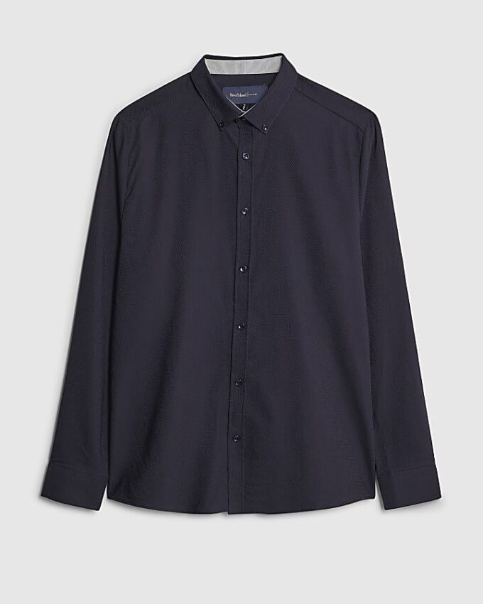 Navy Muscle Fit Textured Shirt