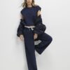 Navy Pinstripe Tie Side Bubble Hem Top