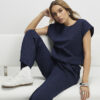 Navy Pinstripe Tie Side Bubble Hem Top